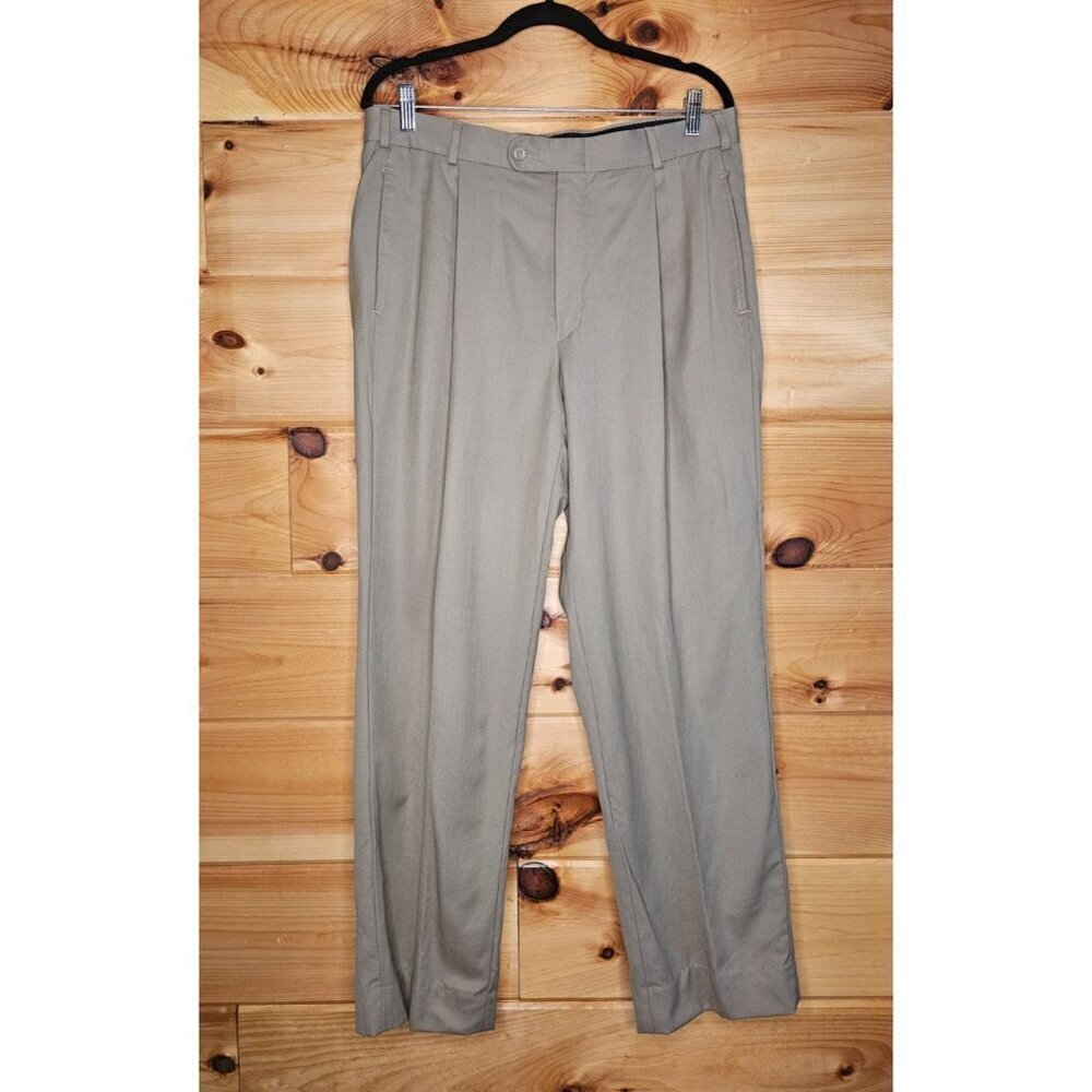 Kenneth Cole Reaction Men's Pants 34/Short Pleated Front Tan Beige 100% Wool